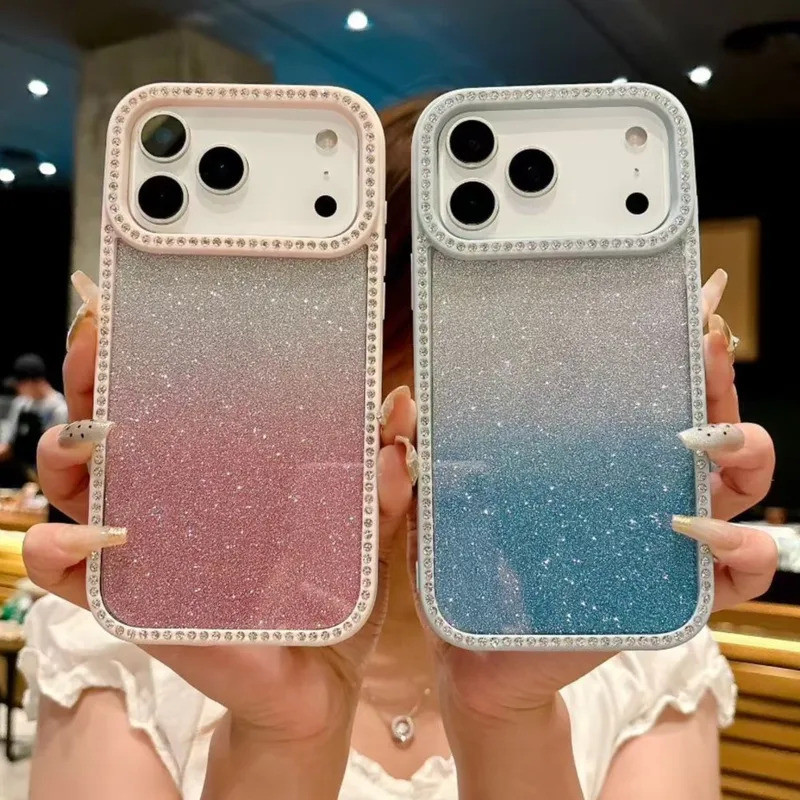 Gradient Bling Glitterเพชรเคสโทรศัพท์สําหรับiPhone 17 Air 16 E 15 14 13 12 11 Pro Max PlusอะคริลิคใสHardปกหลัง
