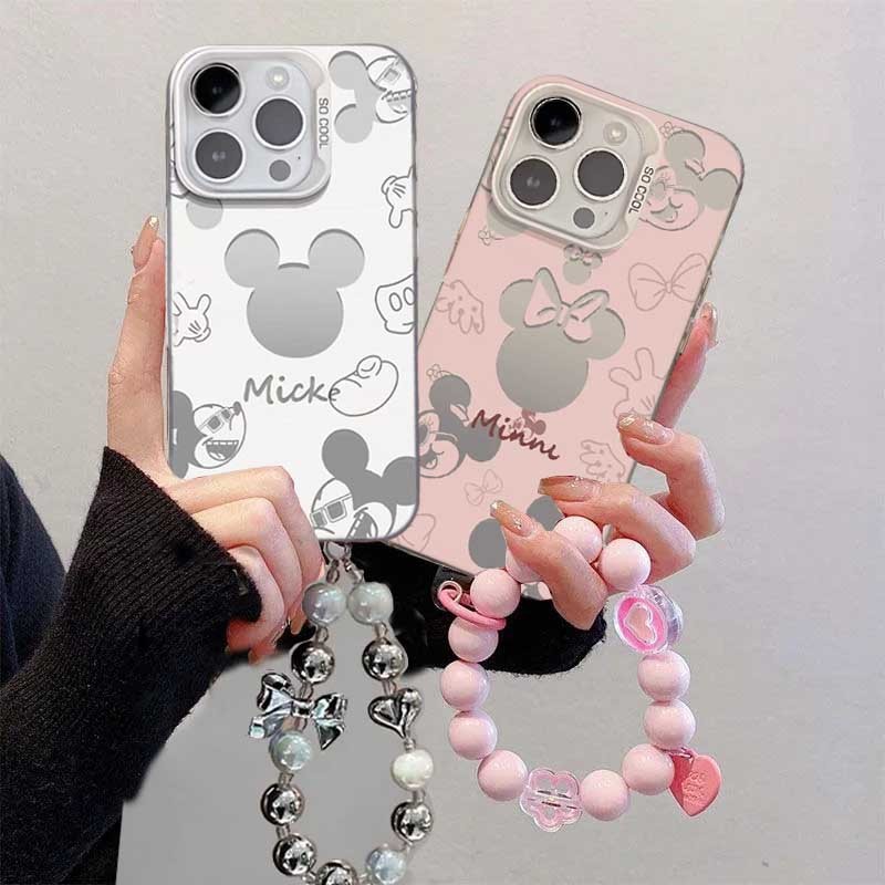คู่ Mickey Minnie เมาส์เคสโทรศัพท์สําหรับ VIVO V60 V40 V50 Lite Y16 4G V27 PRO Y22 Y22S Y02 Y33 Y51 2020 Y31 V29E Y200 V23E น่ารักพร้อมสายรัดข้อมือ Lanyard Chain Matte ฝาครอบ