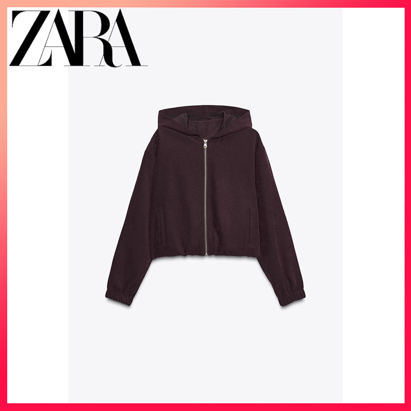 ZARA เสื้อแจ็คเก็ตบอมเบอร์ทรงหลวมพร้อมฮู้ดและซิป สไตล์ฤดูใบไม้ร่วง สำหรับผู้หญิง
