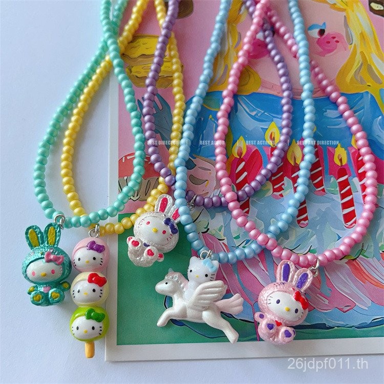 Handmade สีสันลูกปัดหญิง Dopamine น่ารัก Clavicle Chain เด็กผู้หญิงสร้อยคอญี่ปุ่นเกาหลี hellokitty ก