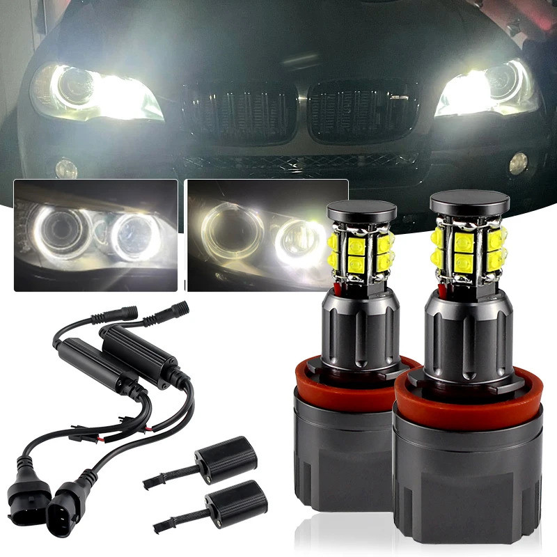 2pcs 120W H8 LED ข้อผิดพลาดฟรี Angel Eyes Light ไฟหน้าโคมไฟสําหรับ BMW E92 E93 E82 E70 X5 E71 X6 F01