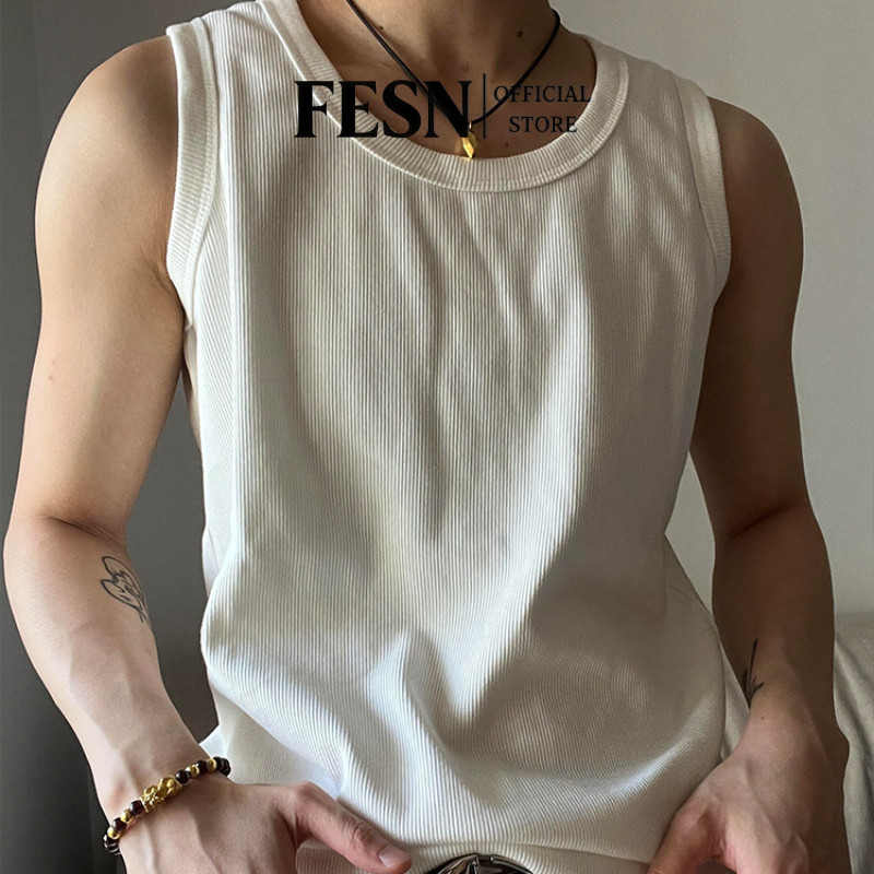 เสื้อยืดแขนกุดแบบกล้ามเนื้อเข้ารูป สไตล์หน้าร้อนสำหรับผู้ชาย