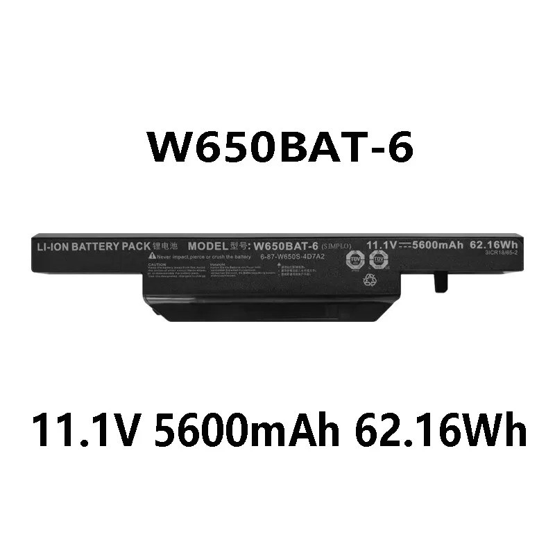 W650BAT-6 11.1V 5600mAh 62.16Wh แบตเตอรี่แล็ปท็อปสําหรับ CLEVO W650DC W650RB W650RC W650RC1 W650RN 6