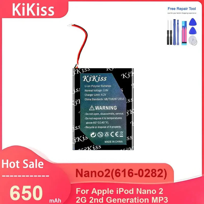 KiKiss Mp3 แบตเตอรี่สําหรับ Apple iPod Nano 2 2G 2nd Generation MP3 ,Nano2(616-0282) แบตเตอรี่ 650mA