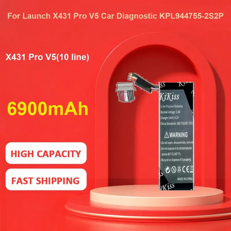 แบตเตอรี่ KiKiss สําหรับเปิดตัว X431 Pro V5 วินิจฉัยรถยนต์ KPL944755-2S2P,X431 Pro V5(10 เส้น),6900m