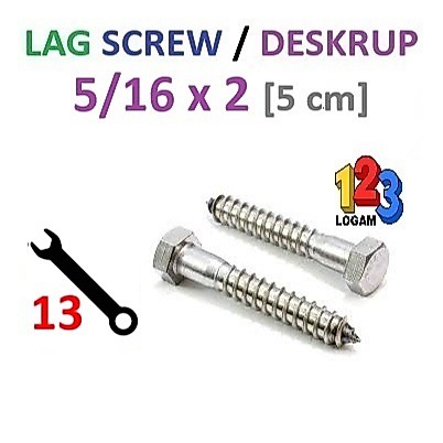 5/16 x 2" นิ้ว Lag Screw Deskrup Fisher Wood Screw Bolt Key 13