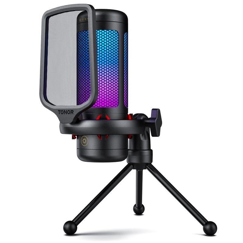 TONOR TC310 ไมโครโฟนสําหรับเล่นเกมสตรีมมิ่ง USB สําหรับพีซี, PS4/PS5, ไฟ RGB, การควบคุมเสียงง่าย, ลด