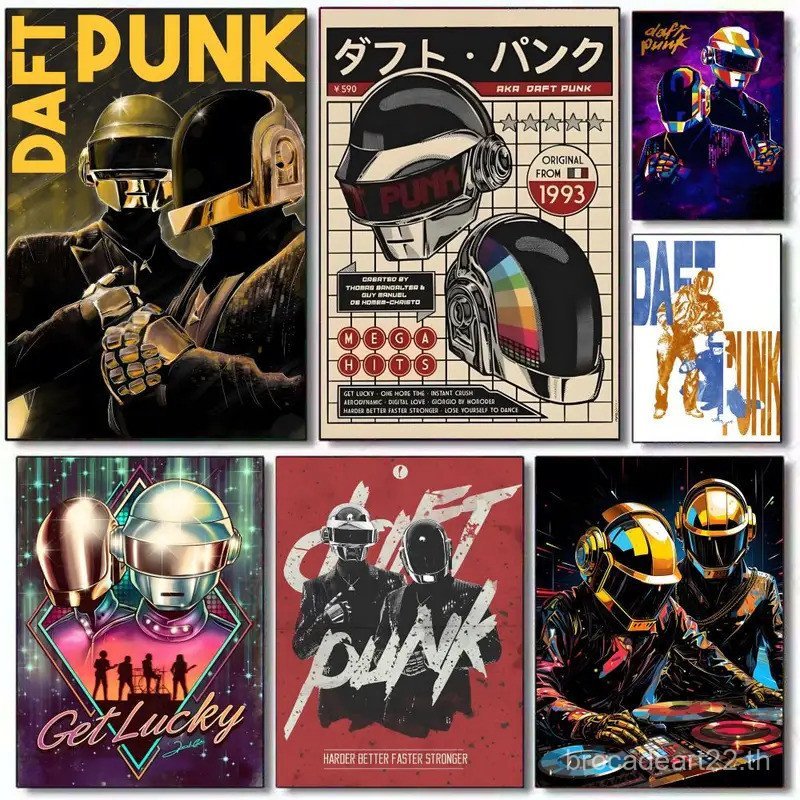 D-Daft P-Punk Rock Band ภาพวาดคลาสสิกการประดิษฐ์ตัวอักษรผ้าใบ HD โปสเตอร์ Wall Art ภายในห้องโถงตกแต่