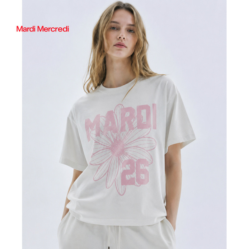 MARDI MERCREDI 26SS TSHIRT เสื้อยืดคอกลมลายดอกเดซี่ โซลรุ่นพิเศษ ฤดูร้อน ทรงหลวม ใส่สบาย เกาหลี ของแท้ 100%