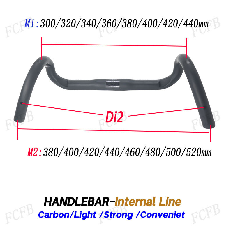 แฮนด์คาร์บอนเต็ม Racing Road Bike Handlebar Di2 Carbon Stem Integrated Internal Cable top 300-440mm drop 380-520mm 31.8mm