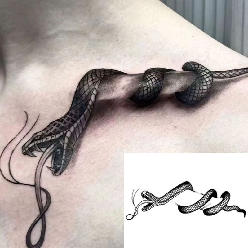 Dark Cool Snake Tattoo สมุนไพรกึ่งถาวรน้ําผลไม้ Clavicle กันน้ํายาวนานสะท้อนแสงที่สมจริง Tattoo