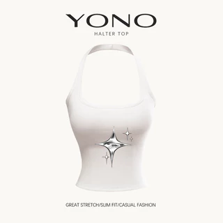 (พร้อมส่ง24ชม.) halter top เสื้อคล้องคอสีดำ ลายดาวประกายสีเงิน ทรงเข้ารูป ฟีล y2k ดาร์กหวานเท่