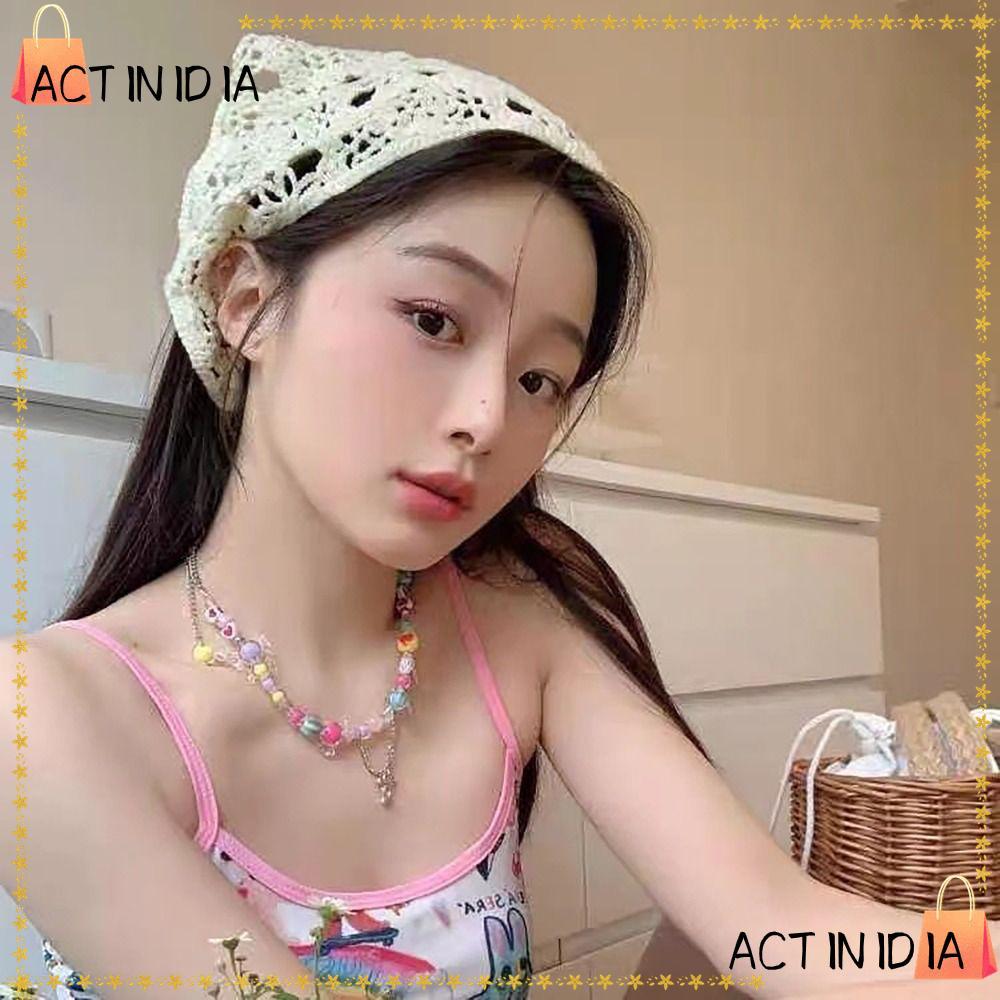 แอคตินีเดีย ที่คาดผมสามเหลี่ยม,ฝรั่งเศสสไตล์อภิบาลดอกไม้สตรอเบอร์รี่ผ้าคลุมศีรษะหมวก,หวานแฮนด์เมดโครเชต์ถักสาวคาดศีรษะผ้าขนหนูสําหรับฤดูใบไม้ผลิฤด