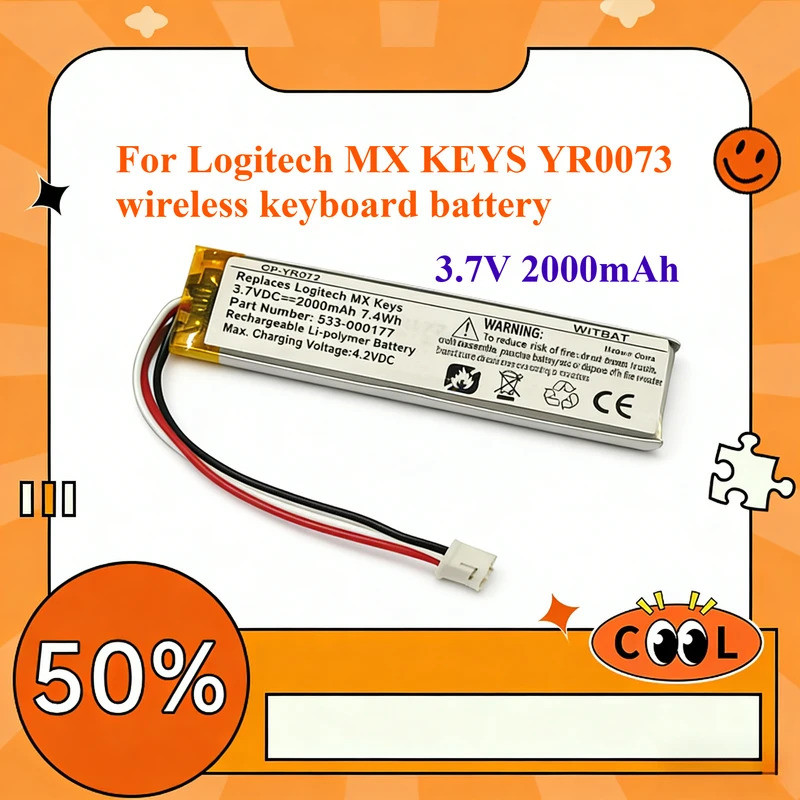 เข้ากันได้กับแบตเตอรี่คีย์บอร์ดไร้สาย Logitech MX KEYS YR0073 533-000177 3.7V 2000mAh