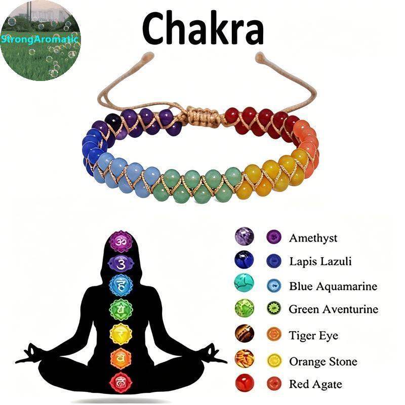 StrongAromatic 1 ชิ้นสไตล์โบฮีเมียน Handmade หินธรรมชาติ Chakra ข้อเท้า 7 หินและปรับ Double Strands สําหรับผู้หญิง TH