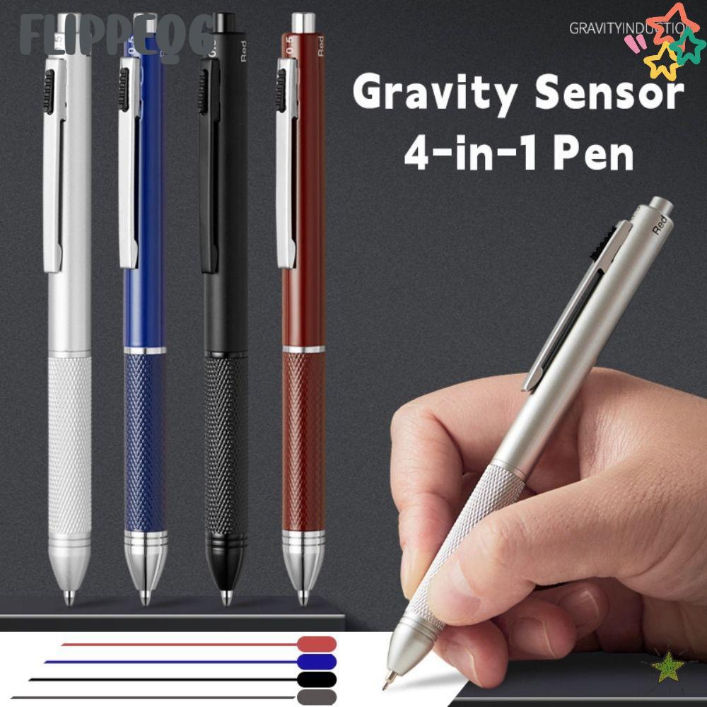 FLIPPEQ6 ปากกาลูกลื่น 3 สี, ปากกามัลติฟังก์ชั่นโลหะ 4-in-1, Simple Press Type Gravity Sensor ปากกาเขียนโรงเรียน Office
