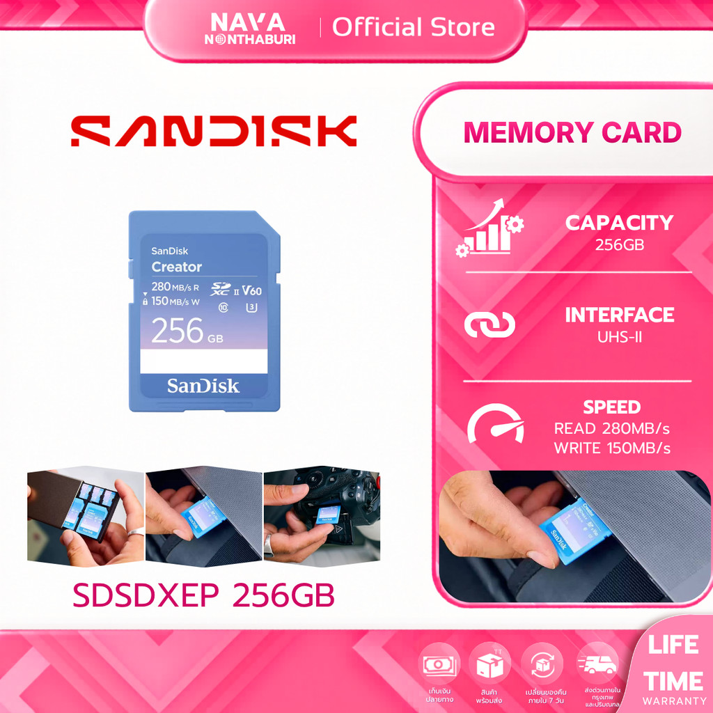 SANDISK SD CARD (เอสดีการ์ด) Creator SD 256GB UHS-II LIFETIME WARRANTY