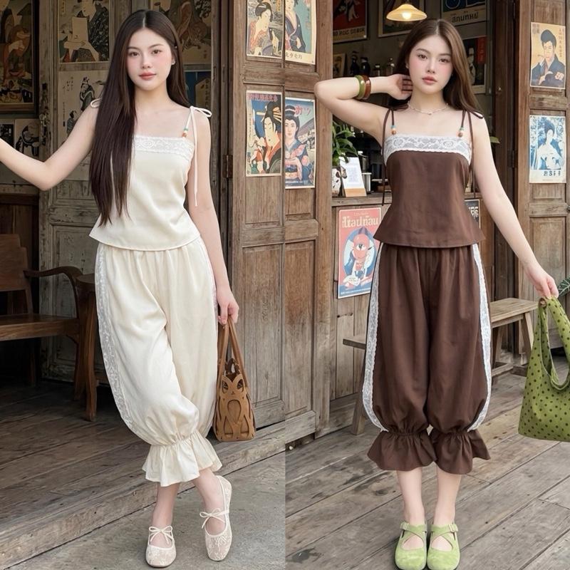 Jinni minimal เซตสายเดี่ยว กางเกงจินนี่ (มีแยกขาย)