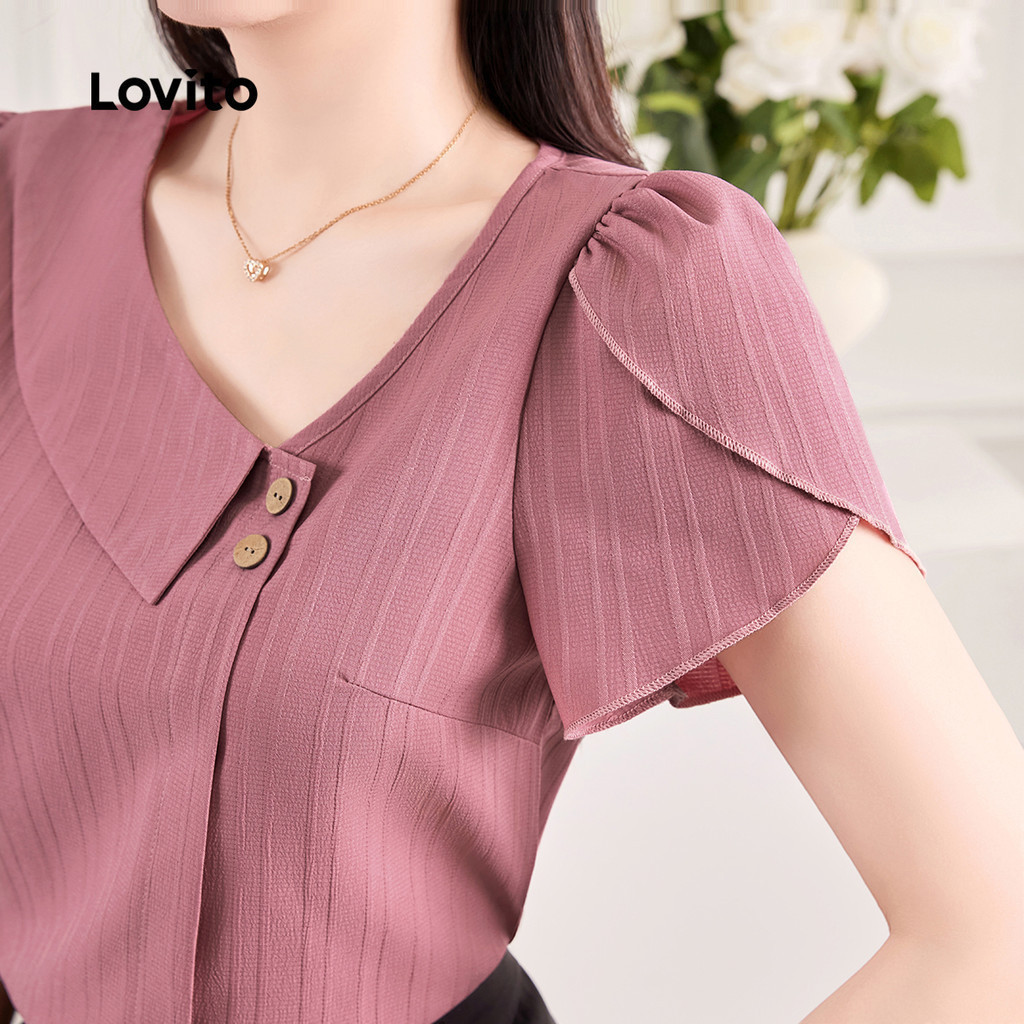 Lovito สง่างาม เสื้อชีฟองหรูหรา ดีไซน์ไม่สมมาตร สปริง/ซัมเมอร์ สีเทาuro pink สำหรับผู้หญิง L150ED249