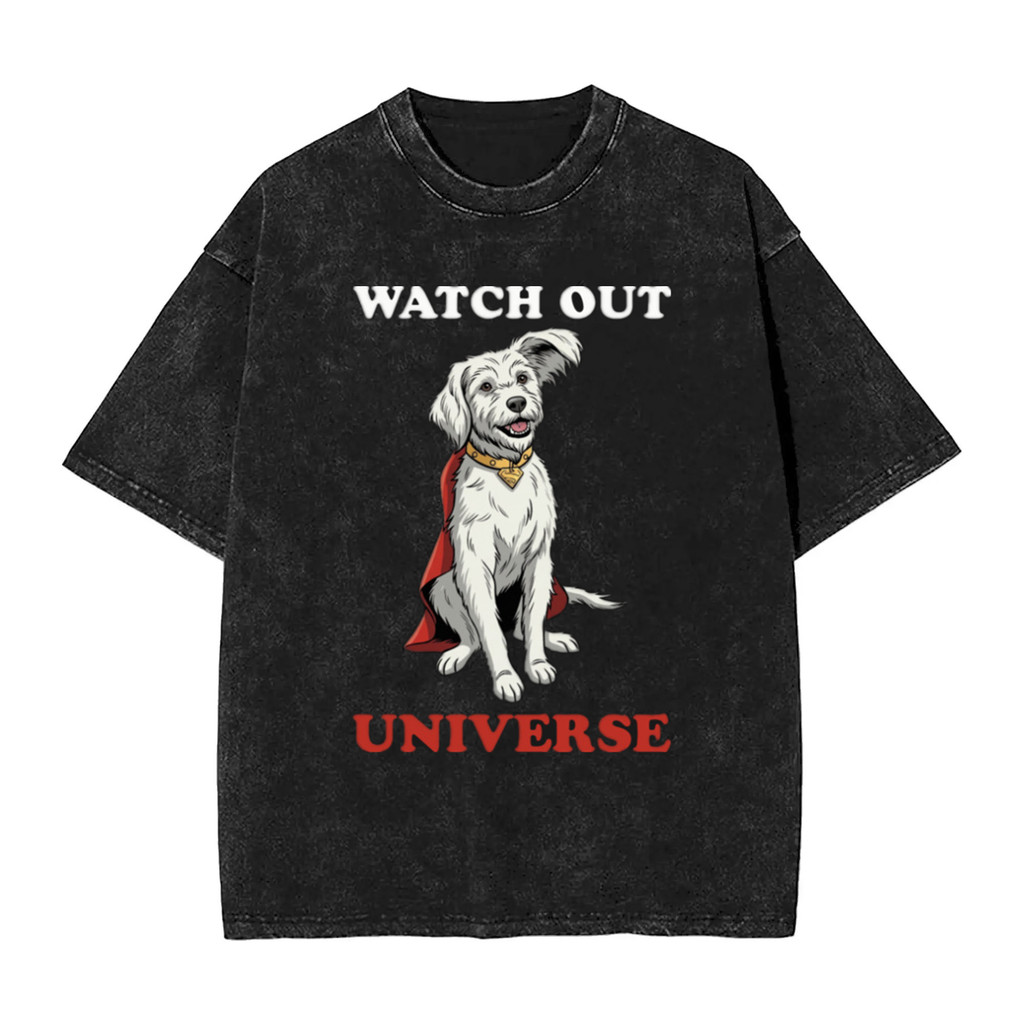 DC Supergirl Krypto Superdog Graphic Print Mens Heavyweight 100% Washed Cotton Oversize Distressed S