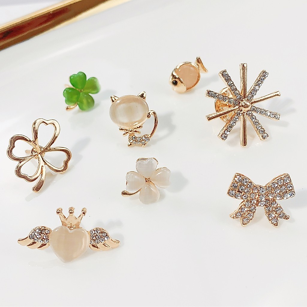 High-end Opal Four-Leaf Clover เข็มกลัดขนาดเล็กน่ารัก Bow Hollow out Leaf Small Pin อุปกรณ์เสริมยอดนิยม