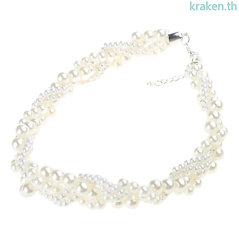 Kra สร้อยคอมุกน้ําจืดธรรมชาติหลายลูกปัดสร้อยคอChoker Collarbone