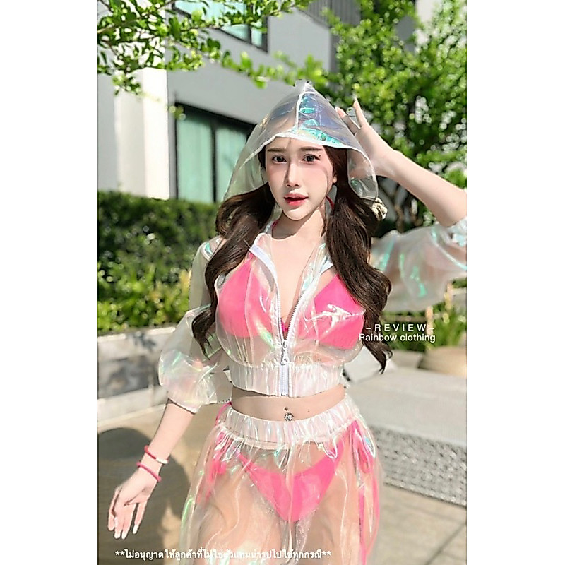 R3D029เซ็ตสงกรานต์ขายาวป้ายเรนโบว์(ไม่รวมบลา)