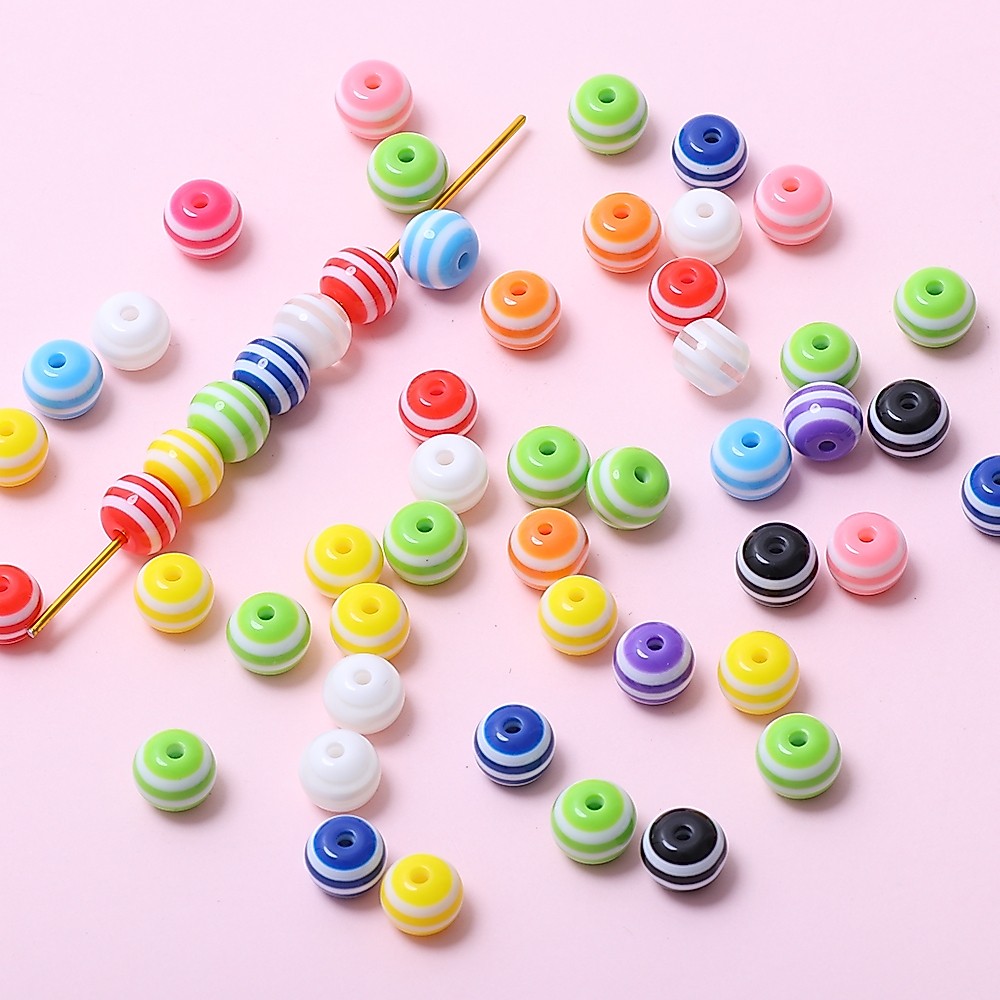6 8 10 มม.Rainbow เรซิ่น Spacer ลูกปัดรอบลายลูกปัดสําหรับเครื่องประดับทํา DIY สร้อยข้อมือสร้อยคออุปกรณ์เสริม