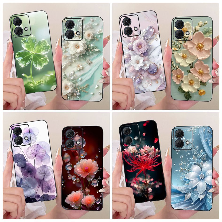 สําหรับ Motorola Moto G85 กรณี XT2427-3 แฟชั่นผีเสื้อดอกไม้ซิลิโคนสีดํา TPU กันชนสําหรับ Moto G84 XT