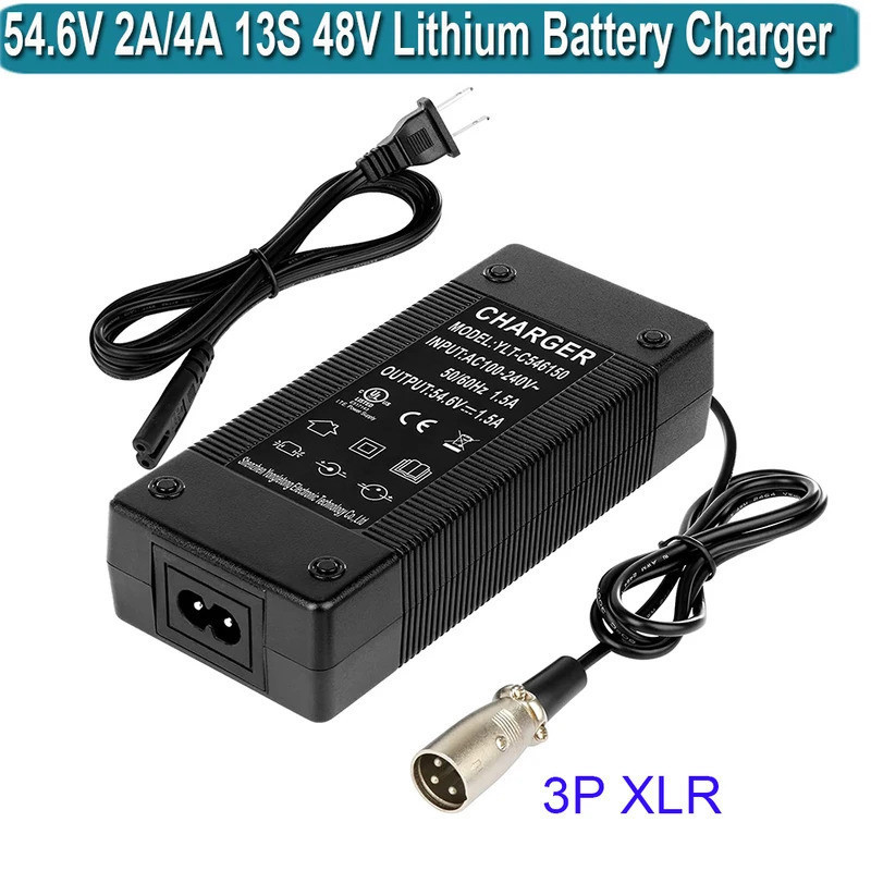 48V 2 Amp Charger เอาต์พุต 54.6V 2A Charger 48V 3-pin XLR ปลั๊กชายสําหรับ 48 โวลต์ Charger 13S แบตเต