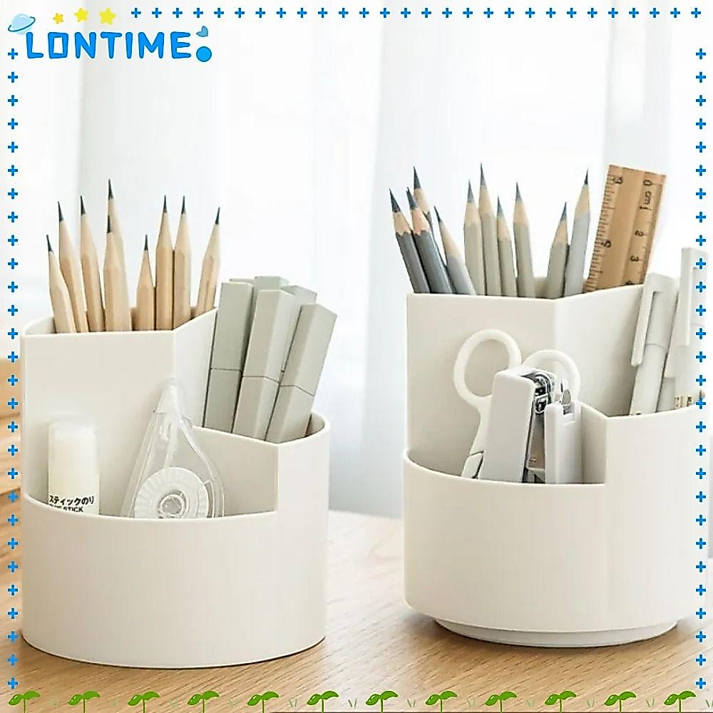 LONTIME ที่ใส่ปากกา, ที่ใส่ปากกาความจุขนาดใหญ่มัลติฟังก์ชั่น, กล่องเก็บแปรงแต่งหน้าแบบหมุนได้พลาสติกในครัวเรือน