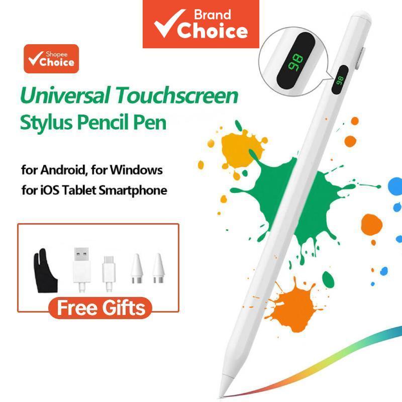 ปากกาสไตลัสอเนกประสงค์ จอแสดงผลแบตเตอรี่ดิจิตอล LED ดินสอแบบ Capacitive พร้อม Nibs และถุงมือสําหรับแท็บเล็ต Android iOS Windows