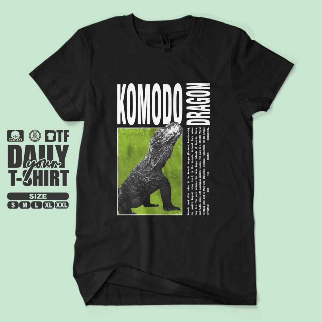 KOMODO DRAGON STREETSTYLE เสื้อยืดพรีเมี่ยม Distro - เสื้อการท่องเที่ยววันหยุดเกาะ Komodo, ดอกไม้อิน
