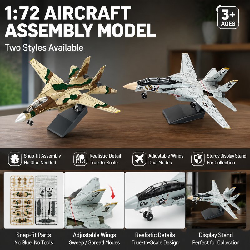 โมเดลเครื่องบิน F-14 Tomcat 1:72 ชุดโมเดลประกอบ เครื่องบินรบ ABS สำหรับผู้ชอบสะสมโมเดล