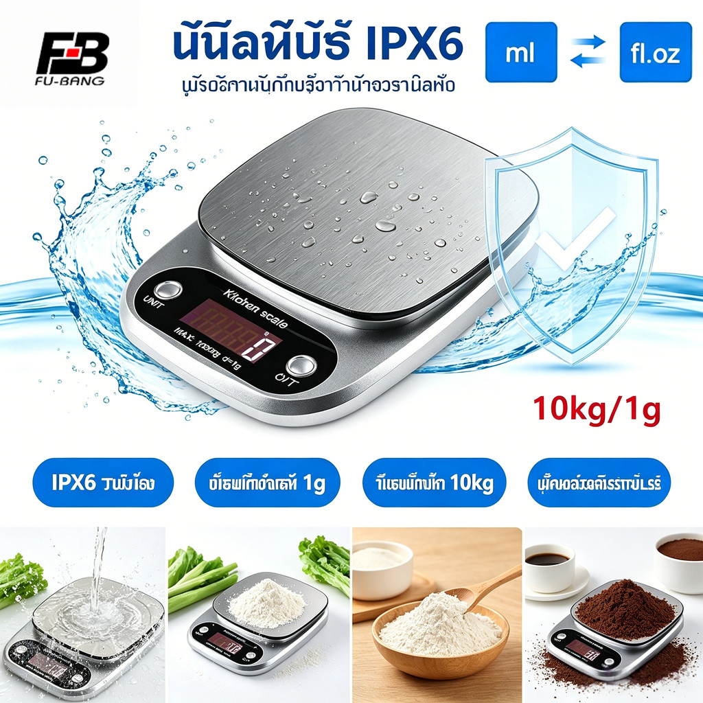 COD ตาชั่งครัวสแตนเลสดิจิตอล ขนาดสูงสุด10kg ความละเอียด1g ตาชั่งอุปกรณ์เบเกอรี่ ชั่งน้ำหนักแม่นยำคงที่
