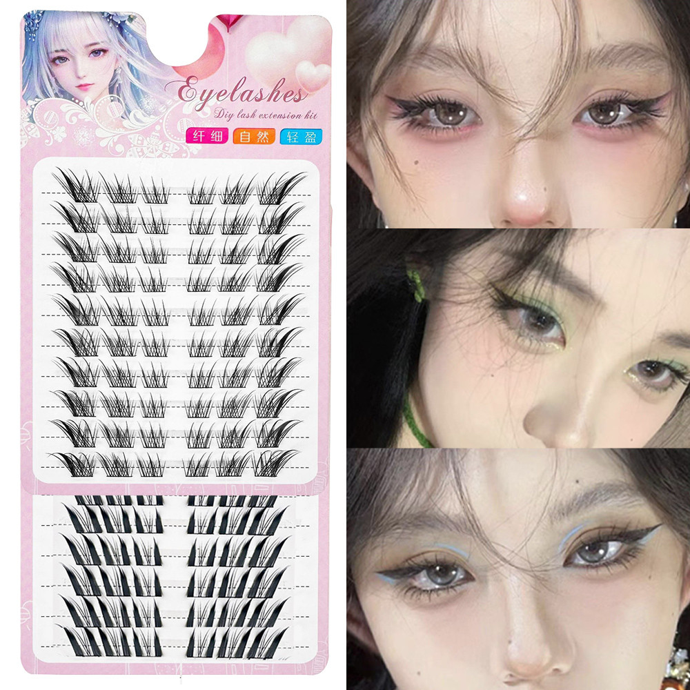 ขนตาปลอม Grafting Segmented Fox Eye Eyelashes Cluster Lash Extension 10 แถวใช้ทุกวัน DIY อะนิเมะตาธรรมชาติยาว