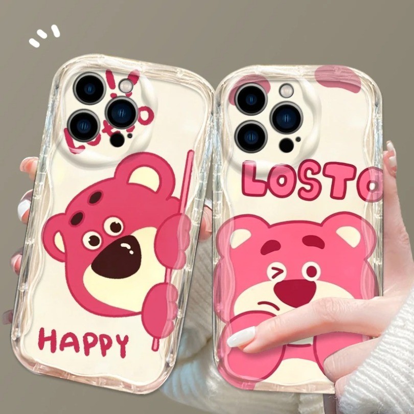 ใช้งานร่วมกับสําหรับ IPhone 16E 15 Pro Max 16 Pro Max 15 Plus 16 Plus การ์ตูนน่ารัก L-Lotso หมีสีชมพ
