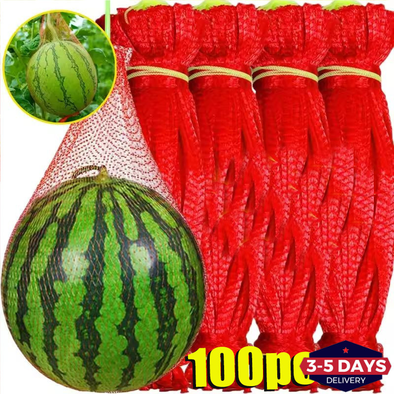 [จัดส่ง 3-5 วัน]ตาข่ายแขวนสวนจํานวนมาก 100 ชิ้น | ทนทาน PP Plant Support สําหรับแตงโม/ฟักทอง Winter Melon, มีขอบเสริมและการกระจายน้ําหนัก