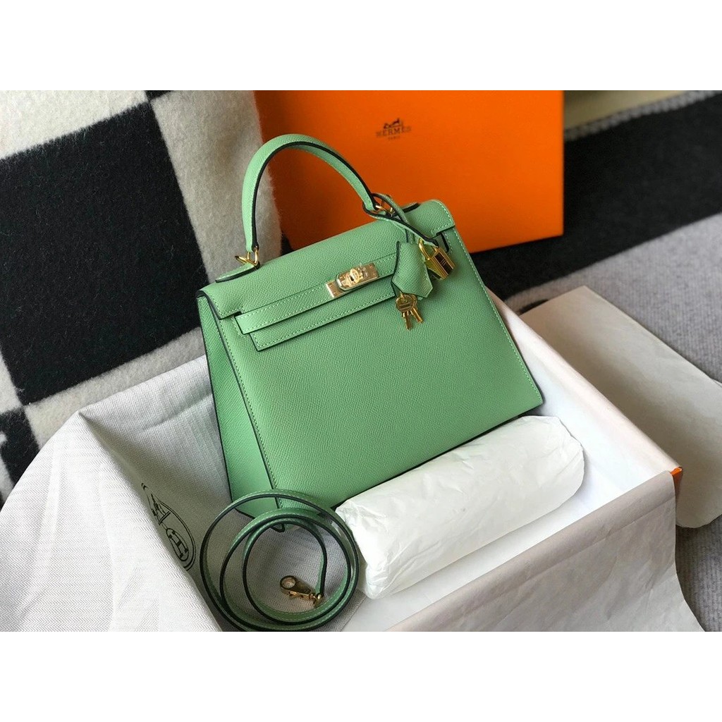 Hermes Avocado Green Kelly Kelly Bag Epsom Leather Portable Messenger Bag