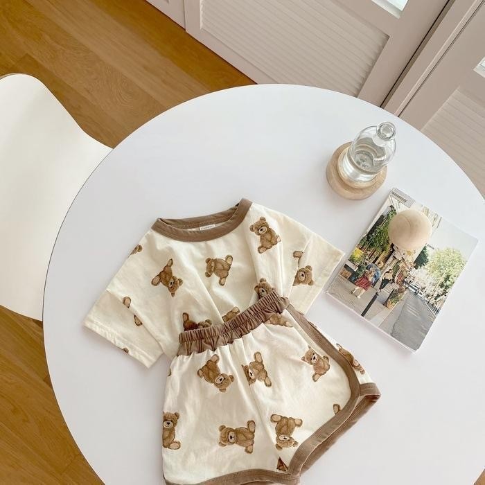 NM Baby - 159 (สินค้าพร้อมส่ง) 👶🧸 ชุดเสื้อกางเกงขาสั้นลายหมีน้อยสุดคิวท์ 🍯✨