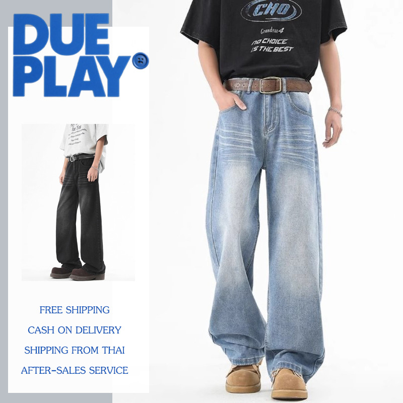 Dueplay กางเกงยีนส์ชาย ยีนส์ขายาทรงกระบอก ทรงตรง ทรงหลวม ขากระบอกไซส์ใหญ่ สไตล์เรียบง่าย มีหลายขนาดให้เลือก