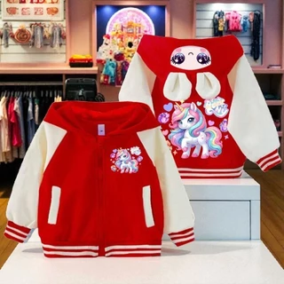 PINKเสื้อกันหนาวเด็กมีฮู้ด pony แบบหนา ขนมิ้น กระเป๋าหน้า ลายน่ารัก