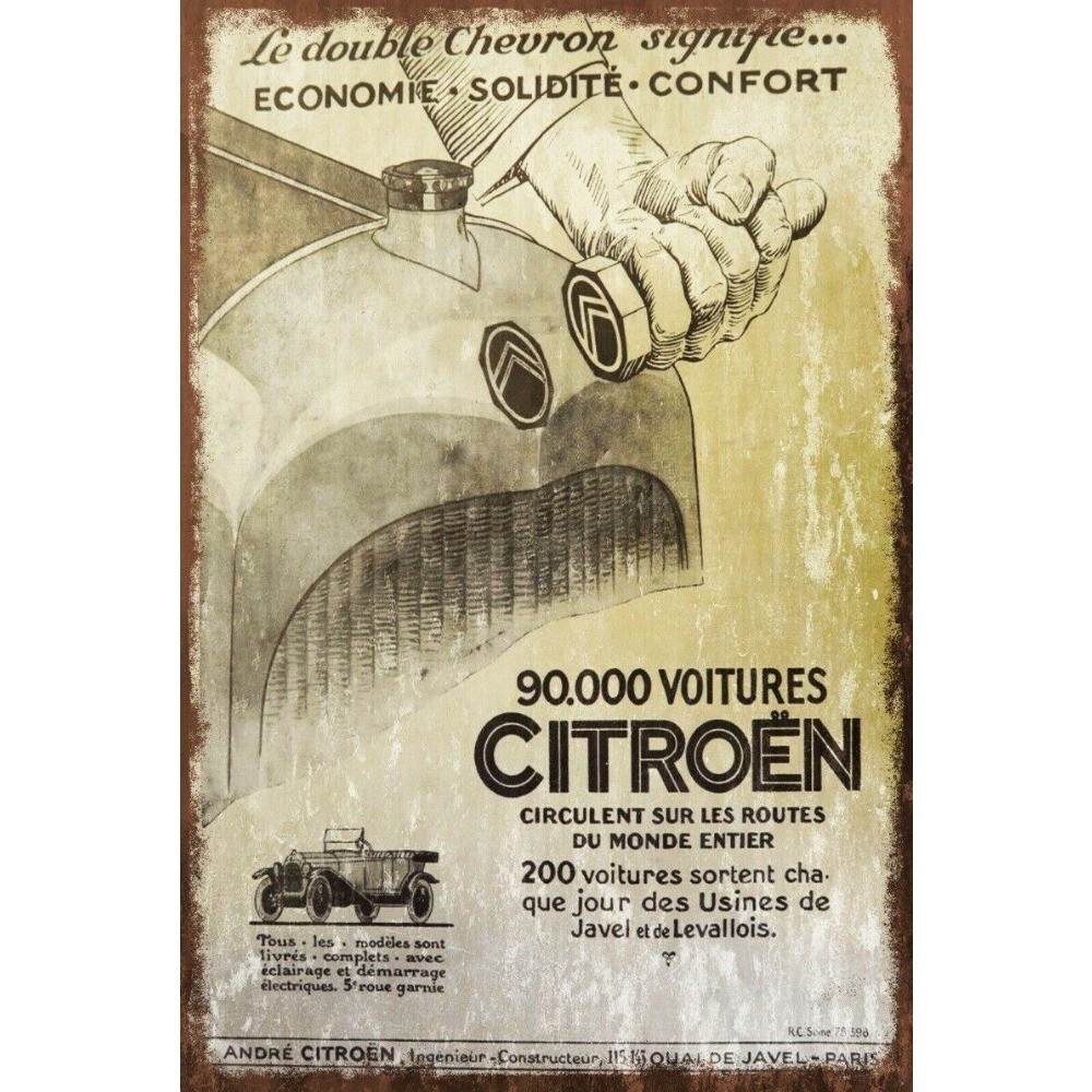 Vintage Citroen รถป้ายโลหะ Retro Garage Decor