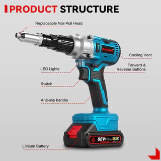ONEVAN 25000N เครื่องยิงรีเวท ปืนหมุดย้ําไฟฟ้าแบบไม่มีแปรงไร้สาย LED Rivet Nut Gun เจาะเครื่องมือโลดอัตโนมัติ