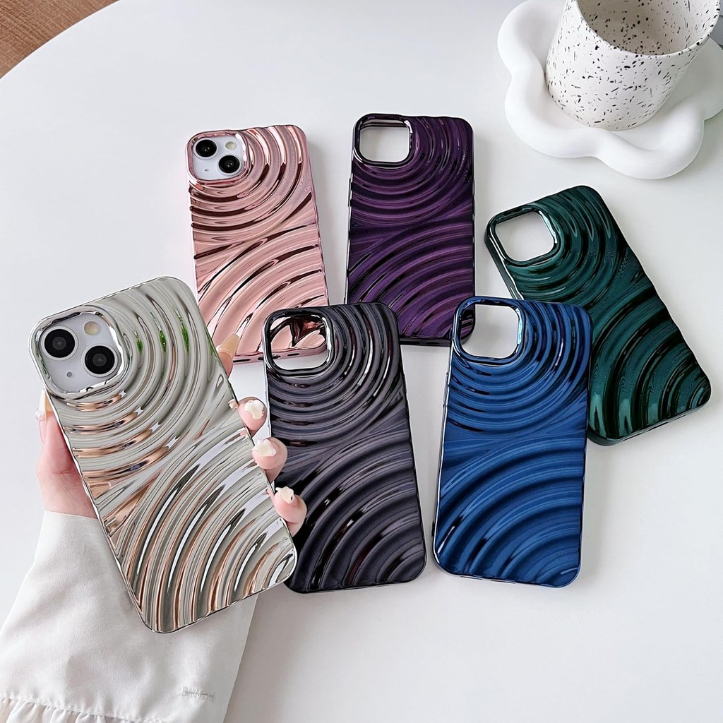 Caseative iPhone 15 Pro Max Case, Wave Ripple Meteorite Bubble Pattern ชุบโครเมียม นุ่ม ใช้ได้กับ iP