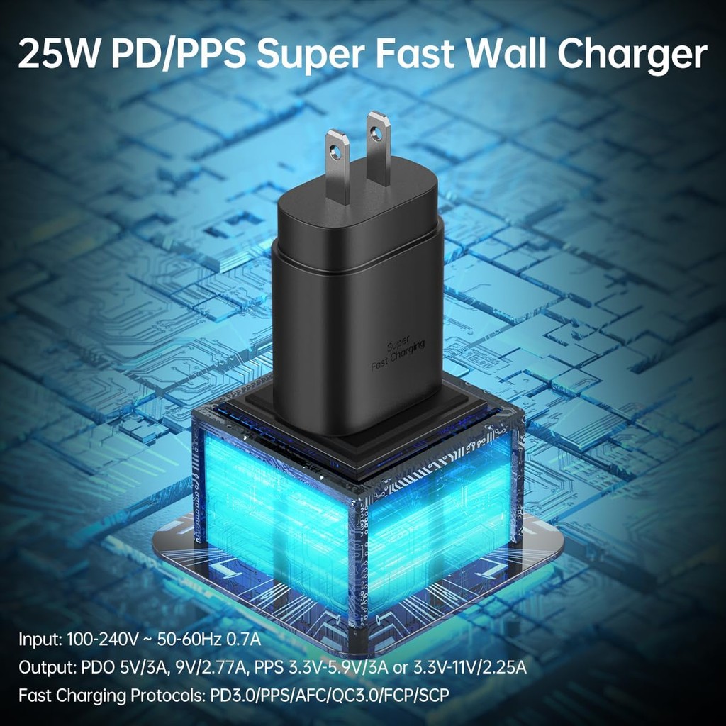 25W Super Fast Charger ประเภท C Wall/Car Charger Combo Kit สําหรับ Samsung Galaxy S24 S23 S22 S21 Ul