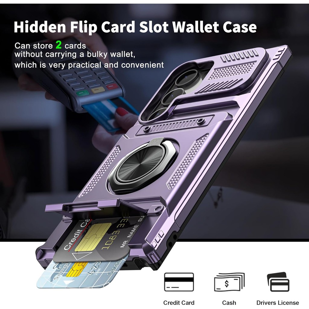Vofolen for Samsung Galaxy S23 Ultra Case Wallet with Card Holder [Store 2 Cards] + 360° Rotated Rin