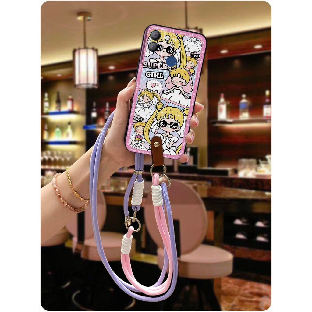 เชือกเส้นเล็กแนวทแยงเคสโทรศัพท์สําหรับ Tecno POP5 LTE/BD4 ป้องกัน Crossbody สร้อยคอกันน้ํา Anti-knoc