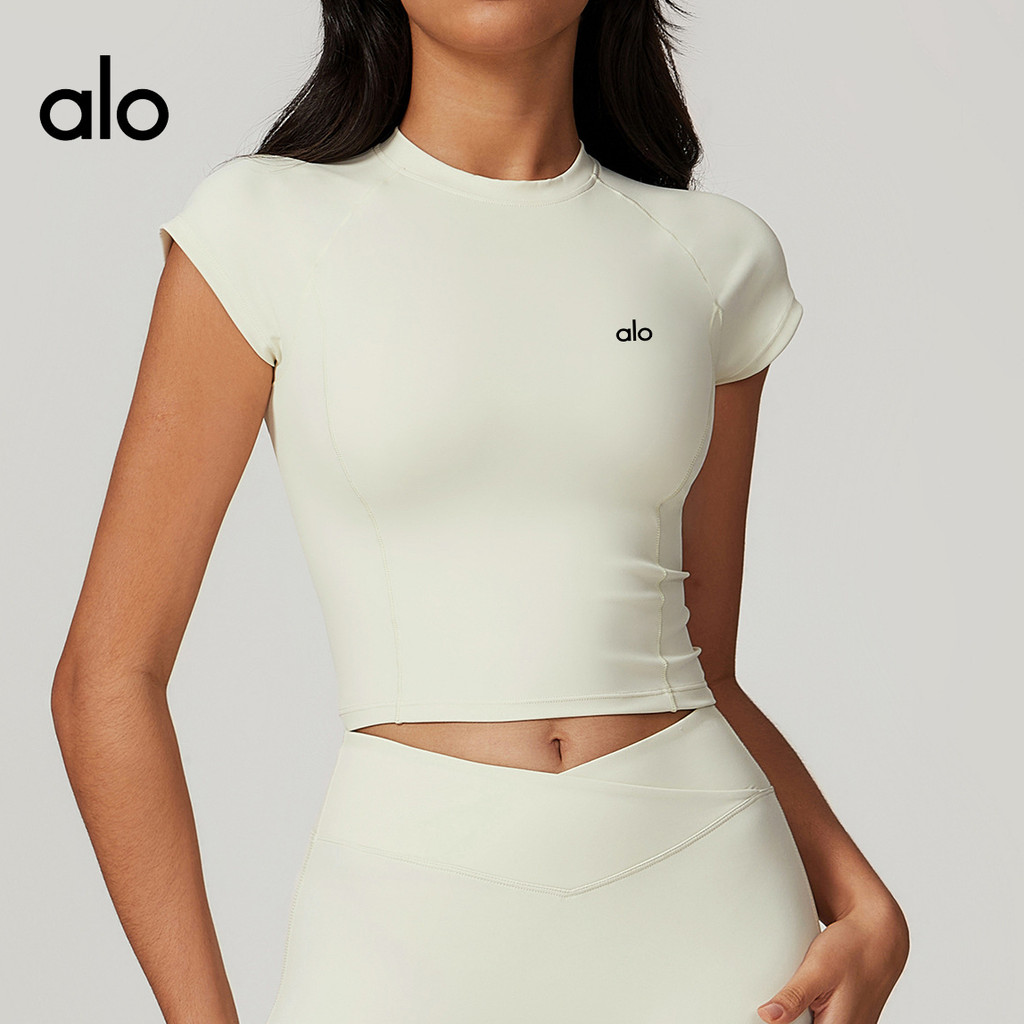 Alo โยคะแขนสั้นผู้หญิง Skinny Quick-Drying กีฬา Slim-Fit Slimmer ดูพิลาทิสฟิตเนสเสื้อผ้า