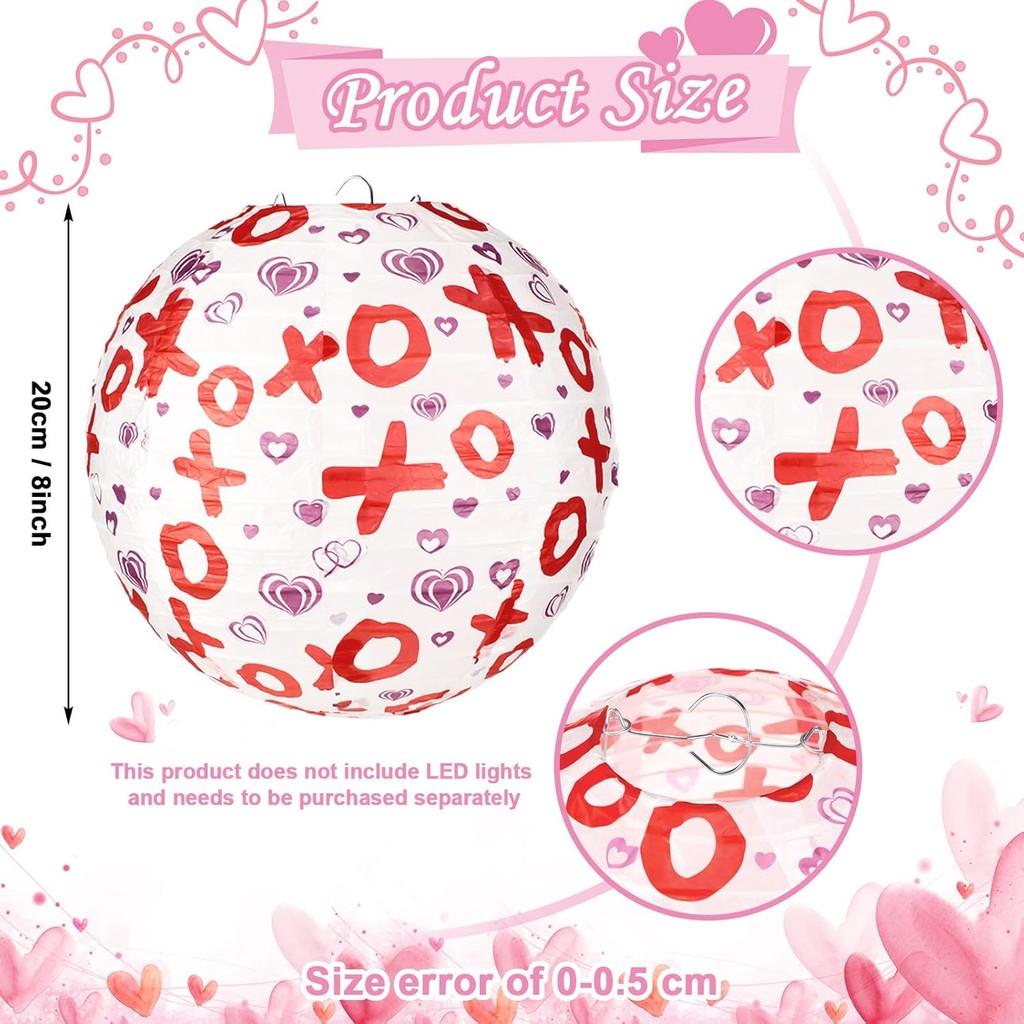 Panelee 12 ชิ้นวันวาเลนไทน์โคมไฟกระดาษตกแต่งหัวใจสีชมพูแขวนรอบโคมไฟ 8 นิ้วแขวนกระดาษตกแต่งปาร์ตี้สํา